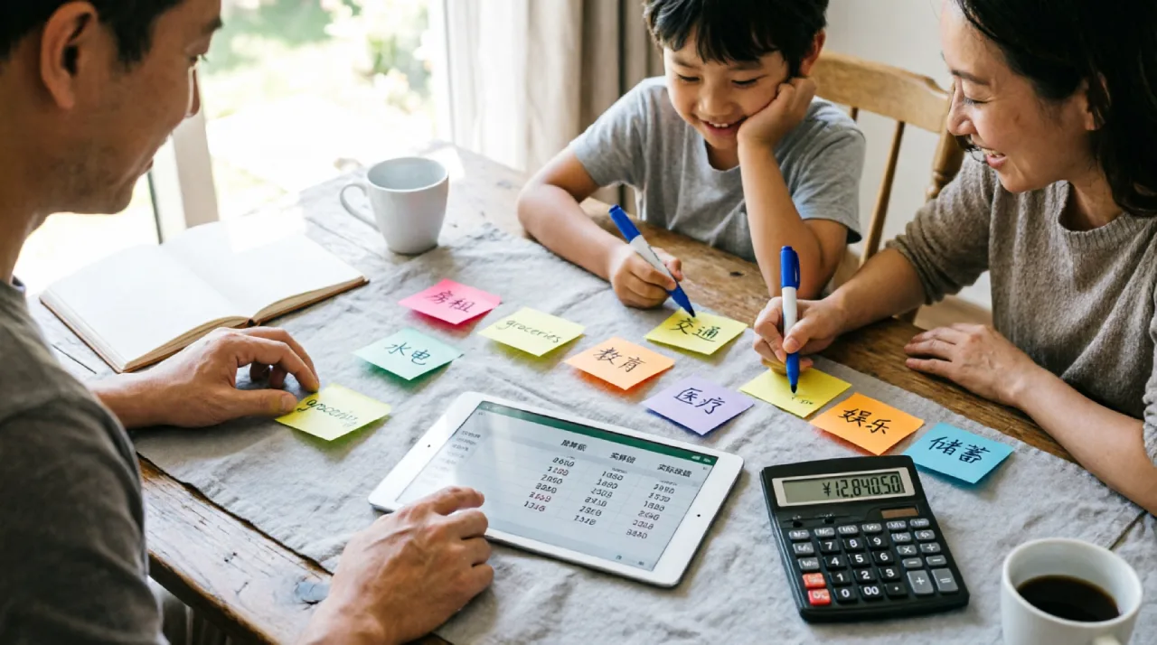 Family working together on a monthly budget plan