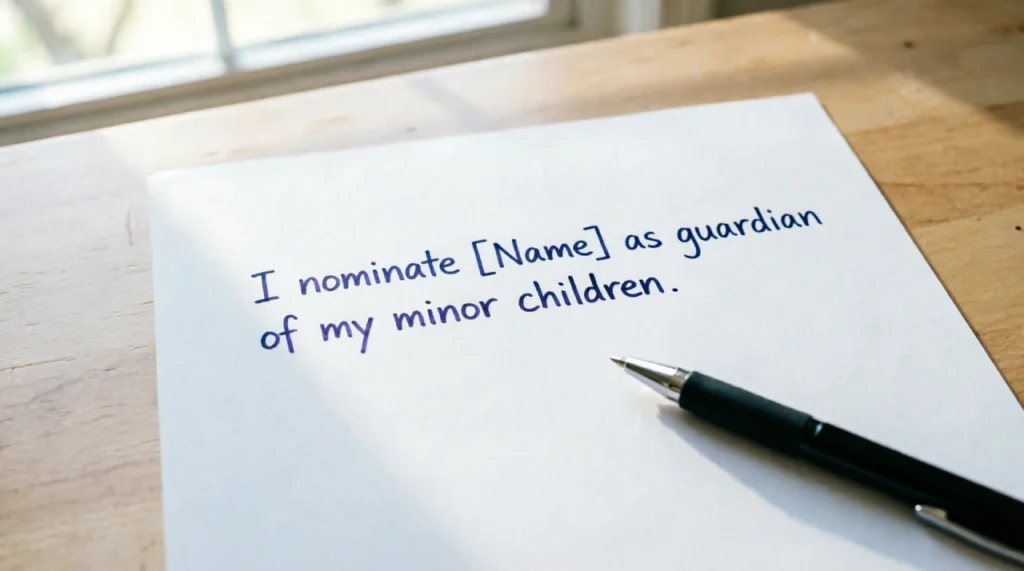 Simple guardianship nomination clause written on paper
