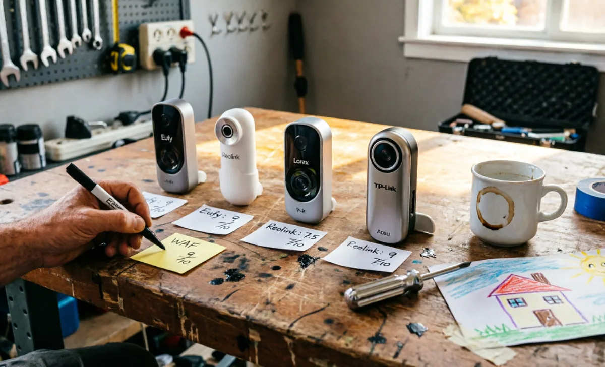 Five best video doorbell no subscription models compared side-by-side on a dad’s workbench