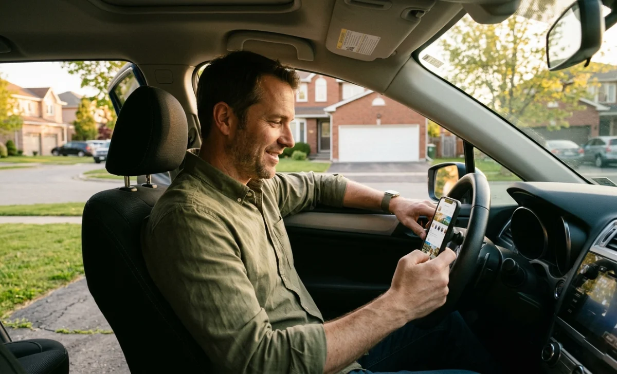 Dad sitting alone in parked car taking three minutes to reset before going inside