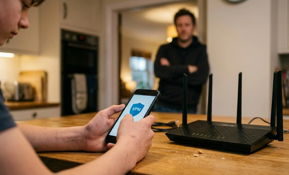 Teenager trying to bypass parental controls on phone beside home router – parental controls vs router test